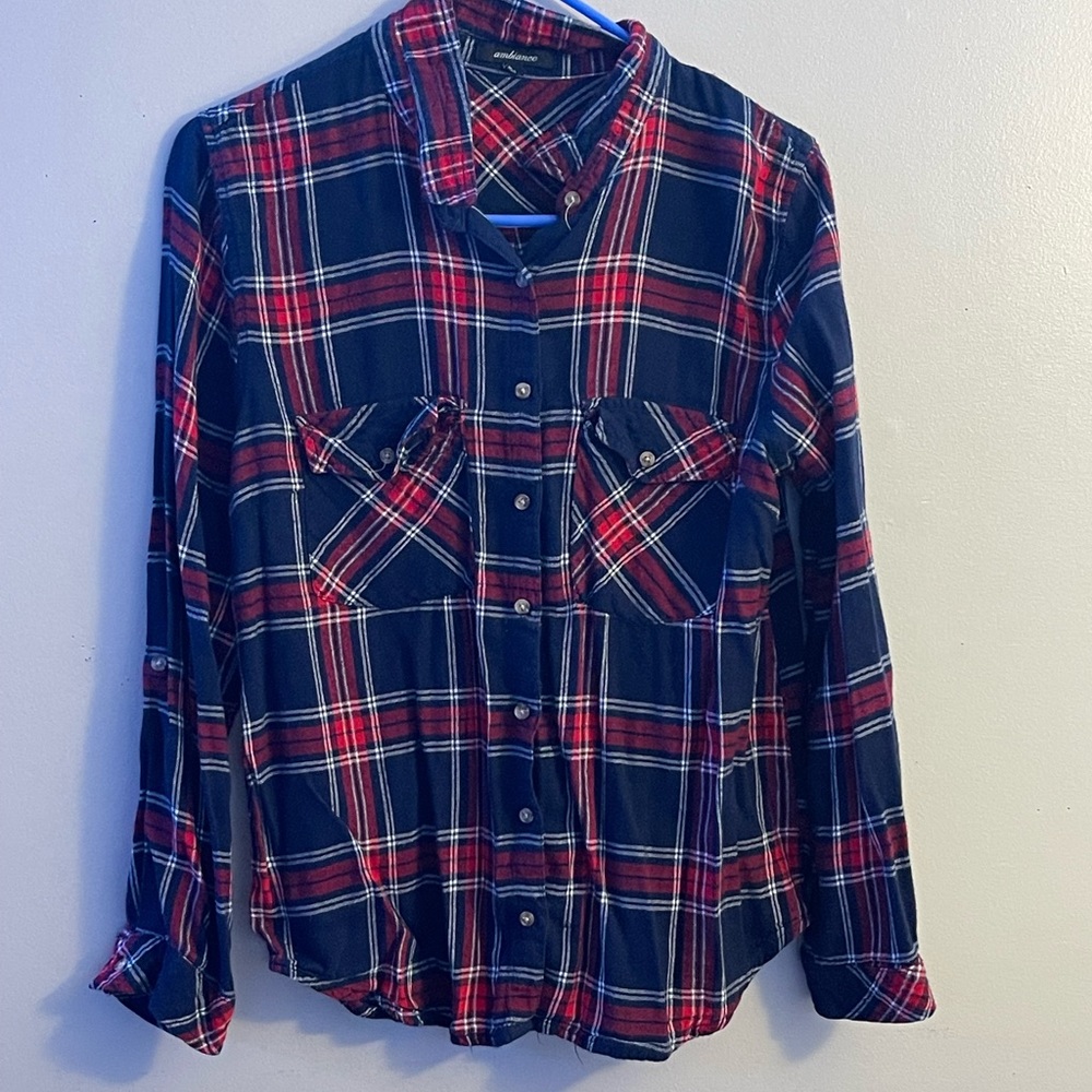 Red, White and Blue button up flannel